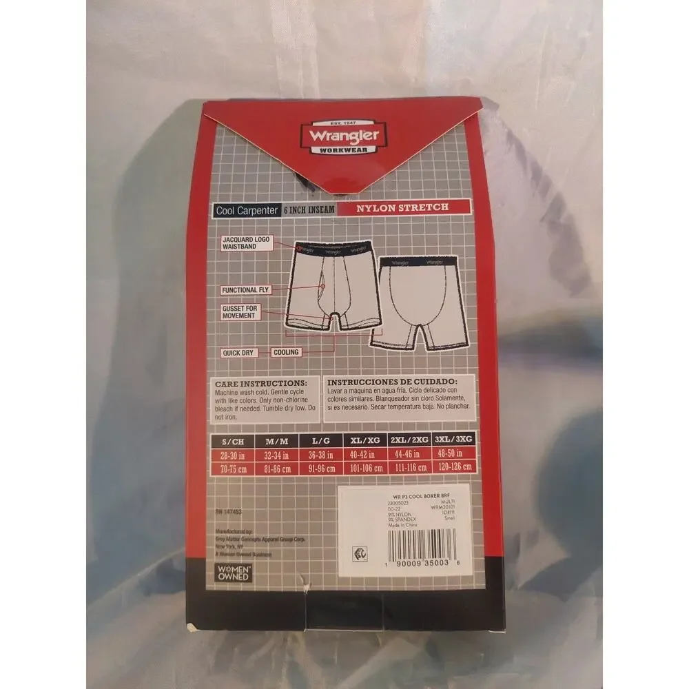 Men's Wrangler Workwear Boxer Briefs 3 Pk. Cool Cotton 6 in. inseam Size Small